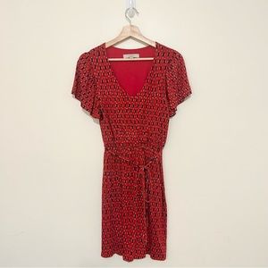 LOFT Bell Sleeve Red Printed Dress Size Extra Small